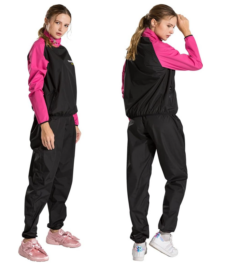 DNRZY F.I.T Sauna Suit for Men and Women Sweat Sauna Jacket Pant Workout Clothes Non Rip Weight Loss Sweat Suit for Gym Exercise Peach Red